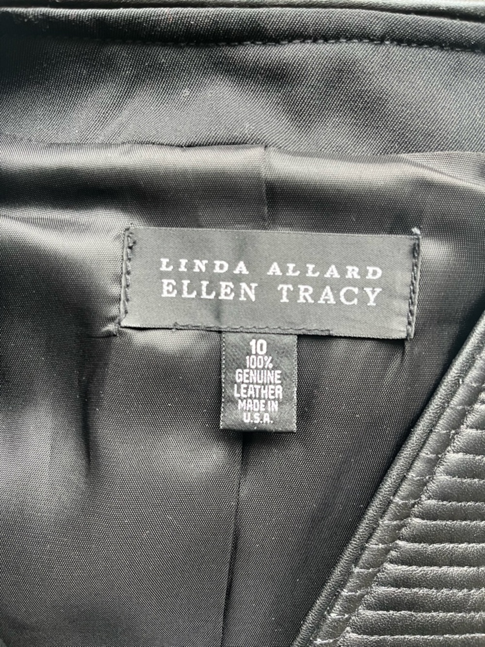 Ellen Tracy Black Quilted Genuine Leather Vest Zip Front Size 10 Made USA - Picture 9 of 10